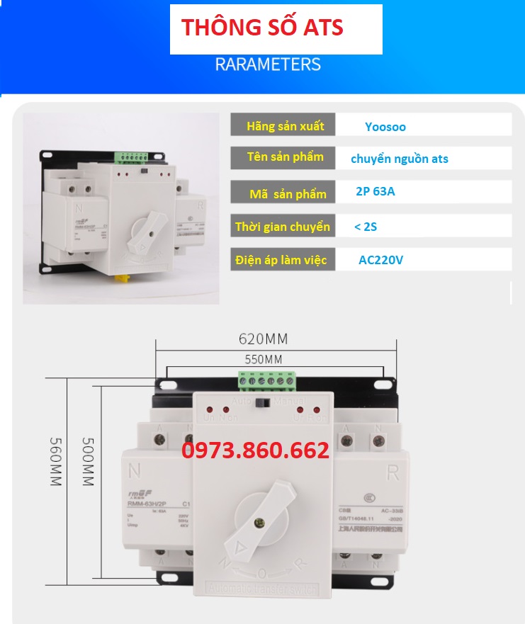 Combo ATS 2P 63A + Timer tháng (Đấu dây , cài đặt sẵn )