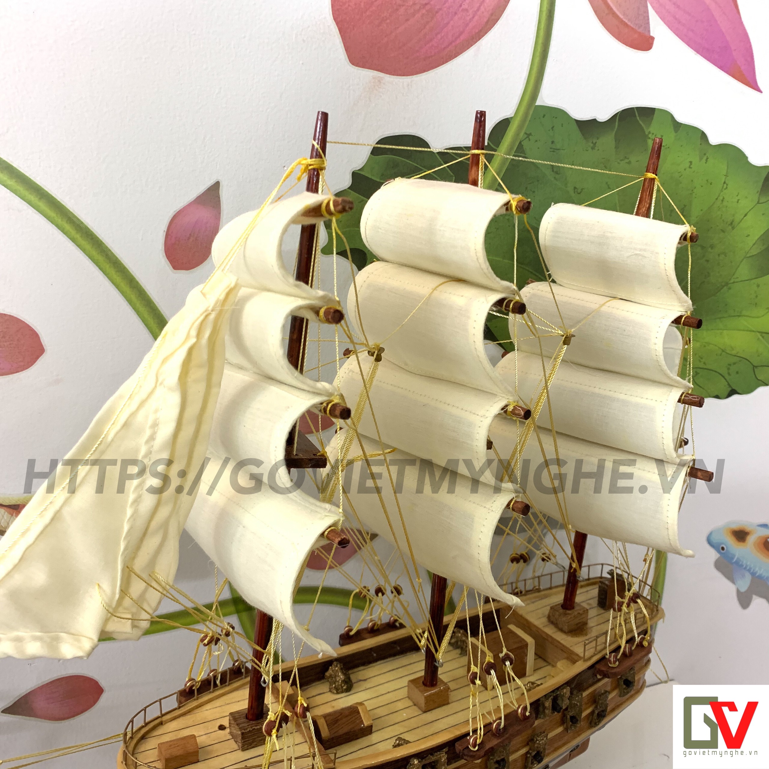 Mô Hình Thuyền Chiến Cỗ Napoleon 40cm (Gỗ Tự Nhiên)