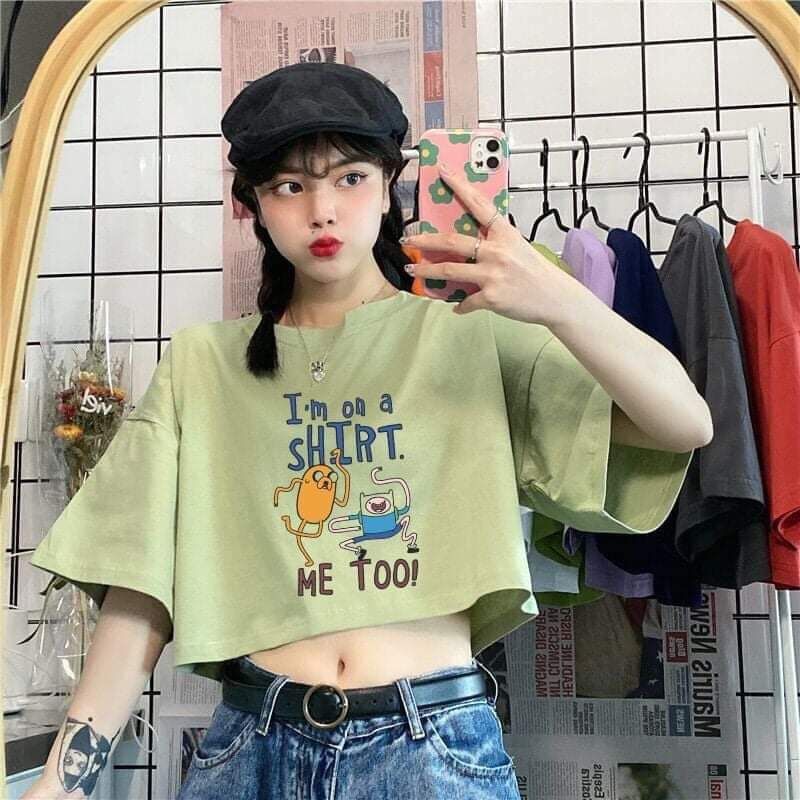[HCM]Áo croptop tay lỡ in hình cartoon