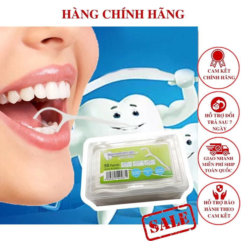 Hộp 50 Tăm Chỉ Nha Khoa Xỉa Răng Macromolecule