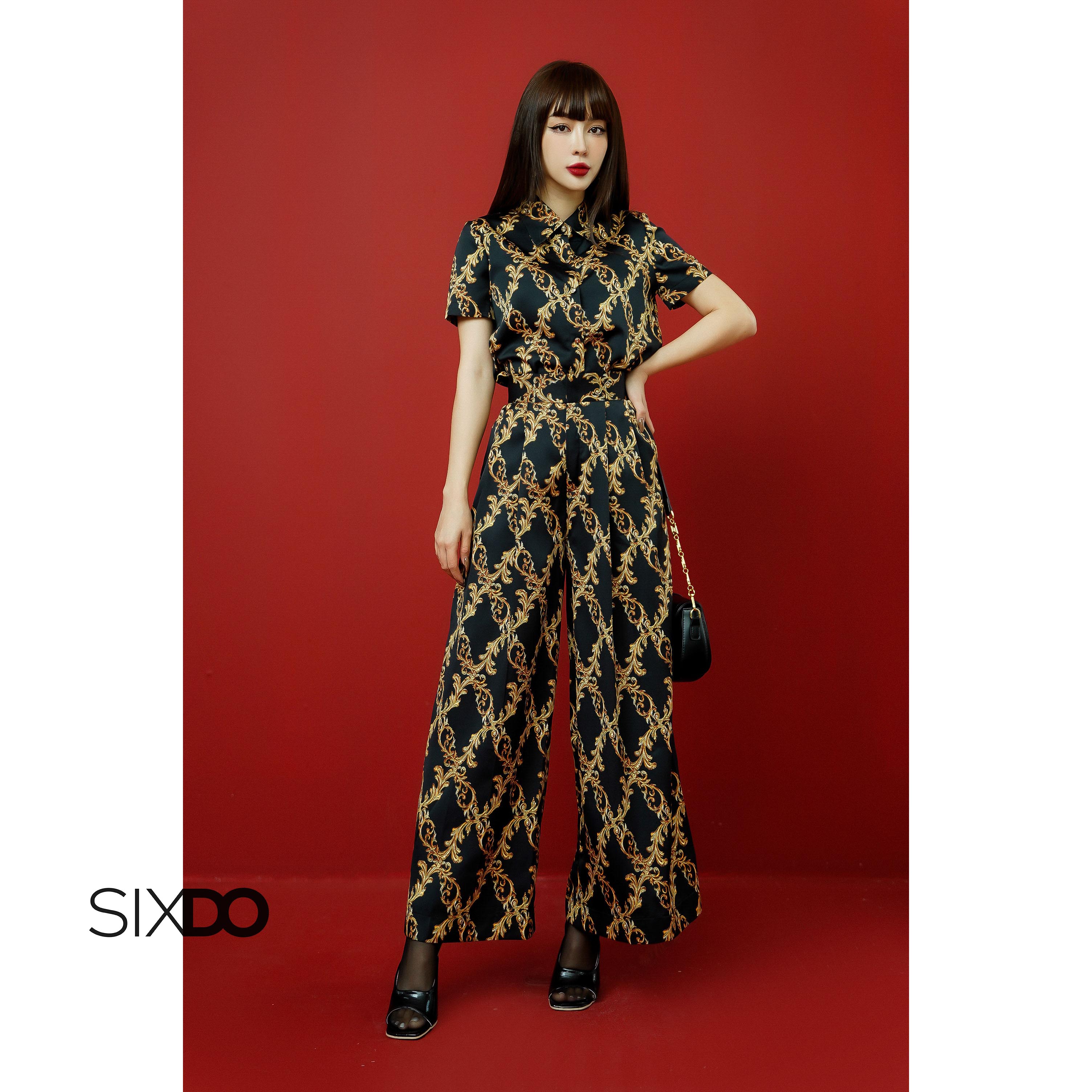 Quần lụa nữ ống rộng họa tiết baroque SIXDO
