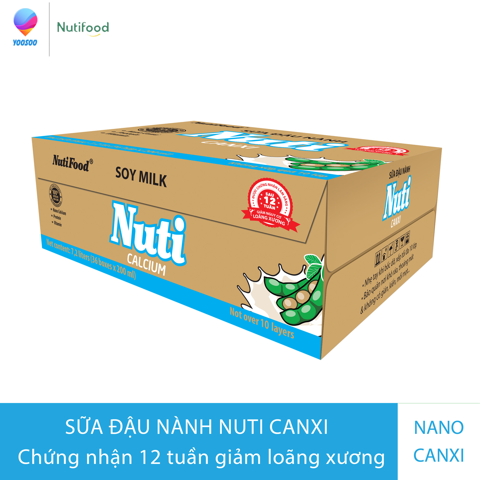 Thùng 36 Hộp Sữa đậu nành Nuti Canxi Hộp 200ml - Thương Hiệu NUTIFOOD