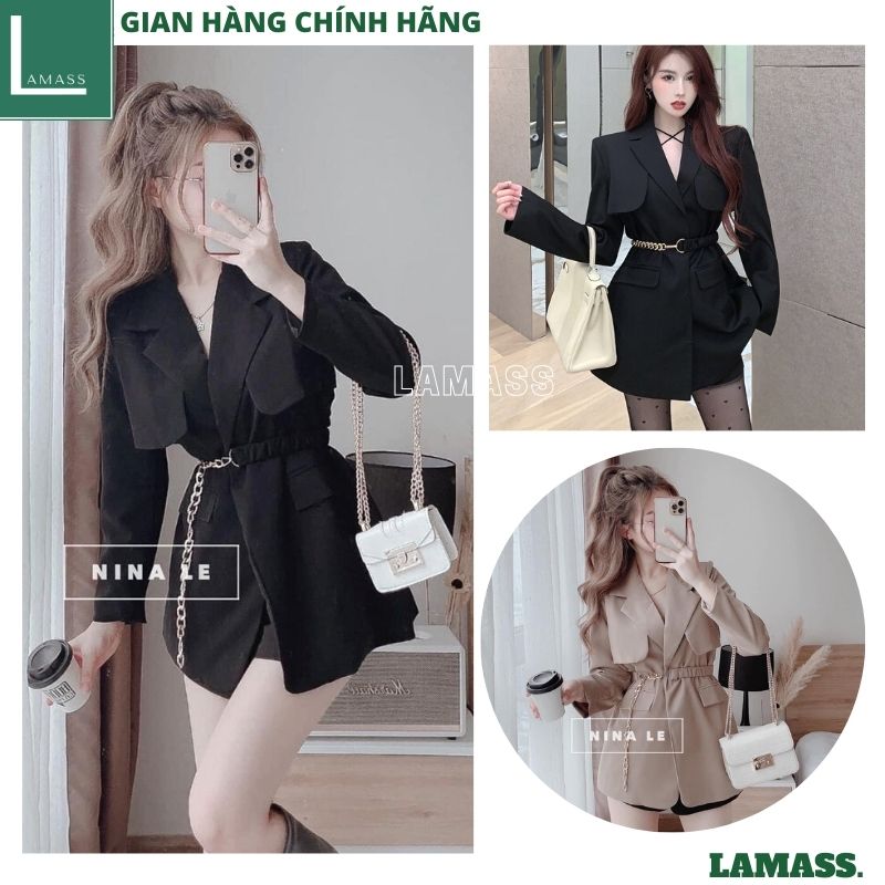 Áo blazer dài tay 2 lớp, có dây xích kèm, áo blazer trơn, áo vest nữ, áo blazer vest nữ hàn quốc, áo khoác nữ, áo blazer from rộng đi học, áo blazer ulzzang, áo cardigan nữ, áo vest THỜI TRANG -LAMASS