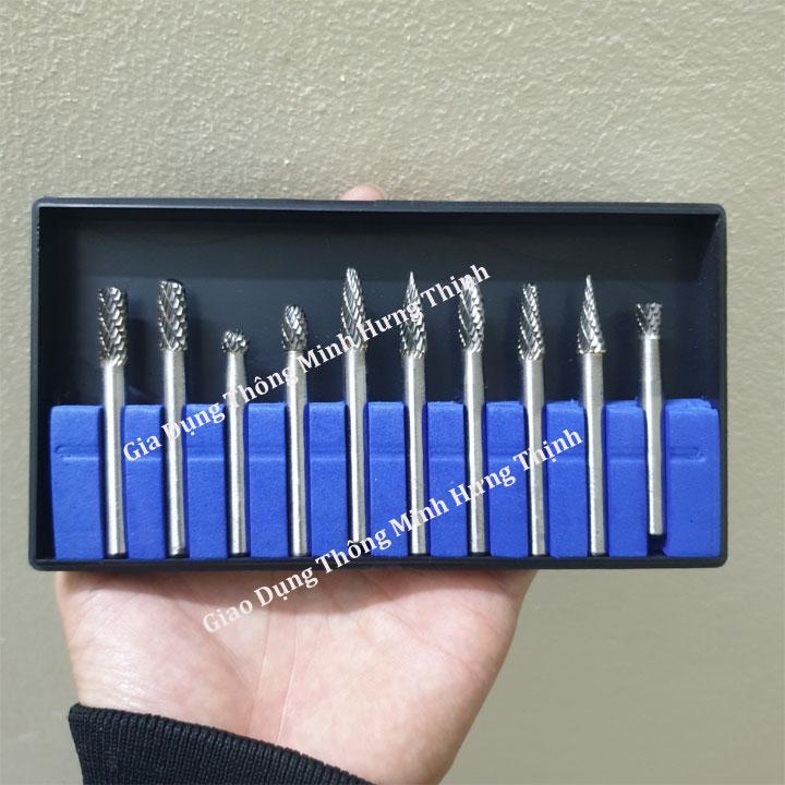 mũi mài khắc bosai gỗ nhưa sắt cao cấp chân cốt 6mm - mũi phay - mũi trạm trổ gỗ nhưa sắt - Bộ 10 mũi mài hợp kim vonfram siêu cứng