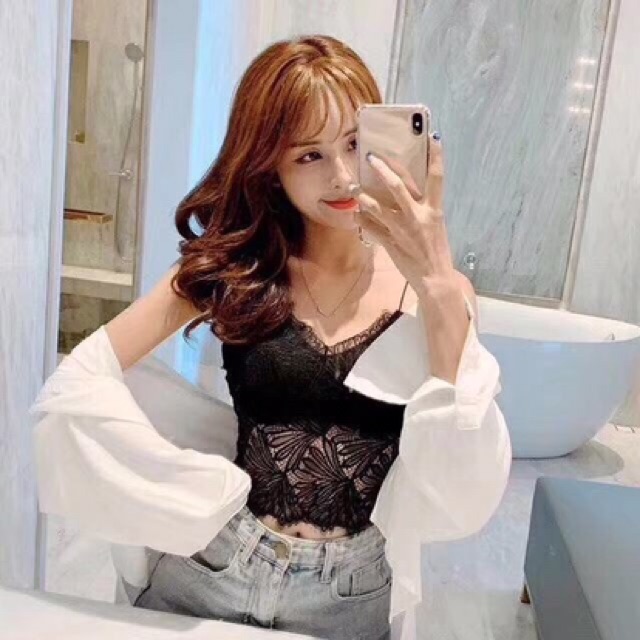 [FreeShipMax] Áo Bra Ren Lá Dáng Lửng