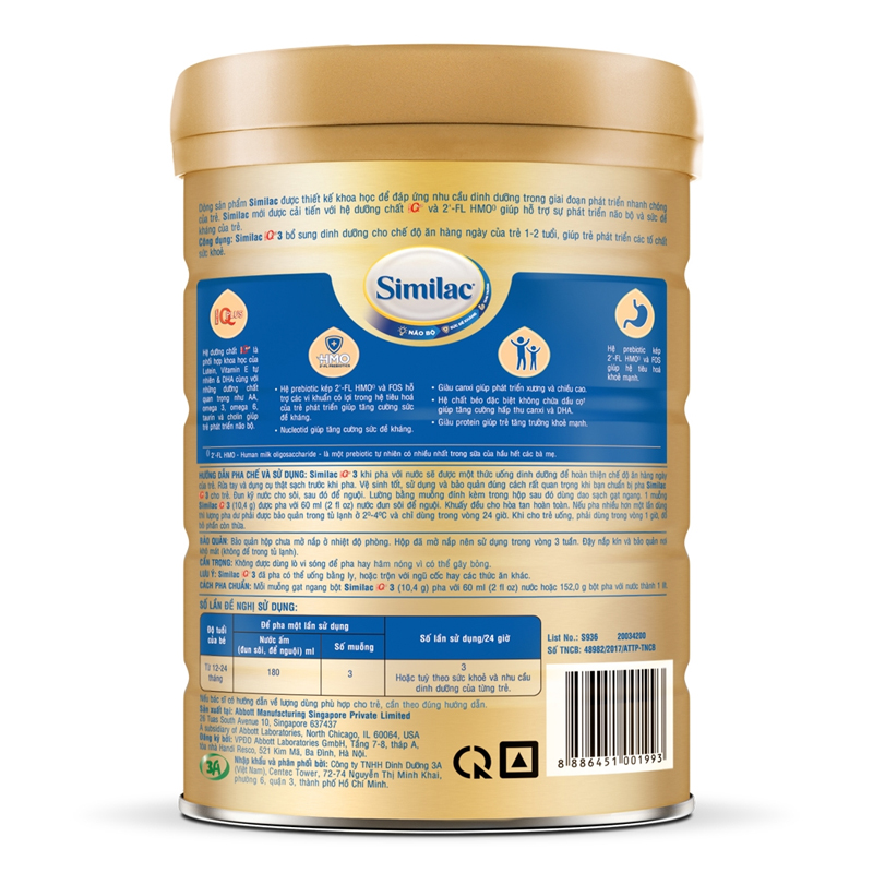 [Hoàn tiền 12%] [HCM]Sữa Bột Similac 3 HMO 900g