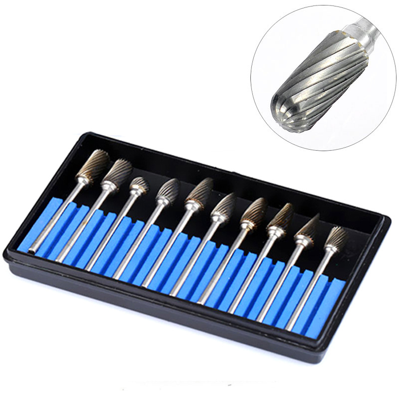 Bộ 10 đầu mài thép vonfram cacbua trục 3mm - mũi mài, khắc hợp kim, gỗ lũa cao cấp