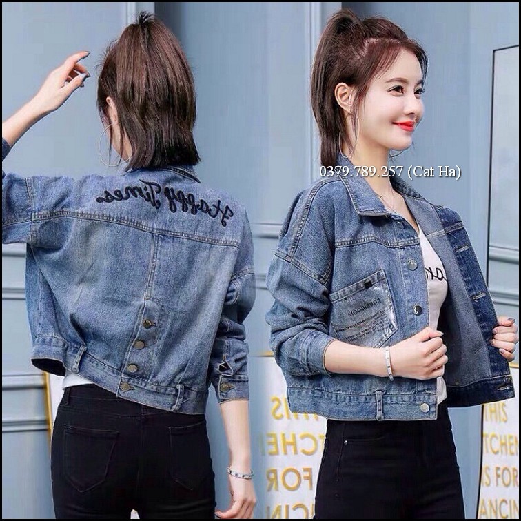 Aó khoác jean nữ xám xanh form dưới 58Kg Happy Times đậm BB11