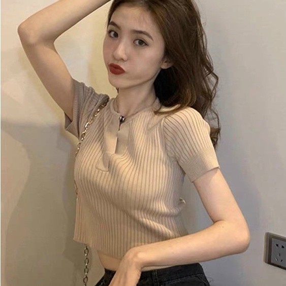 Áo Croptop Basic dễ phối đồ , chất len gân tạo form dáng A02