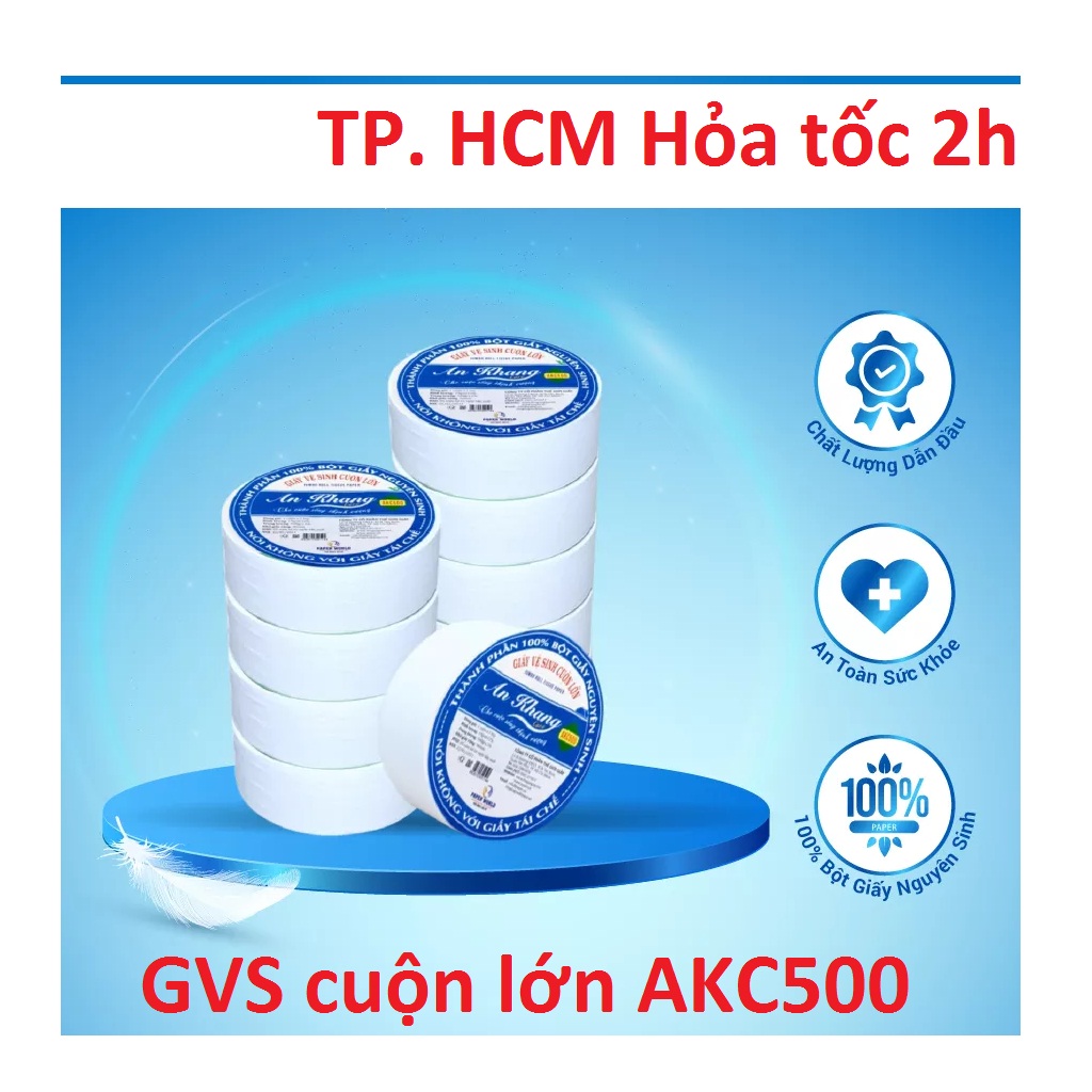 Combo 10 cuộn giấy vệ sinh 2 lớp AN KHANG CARO AKC500 100% Bột giấy nguyên