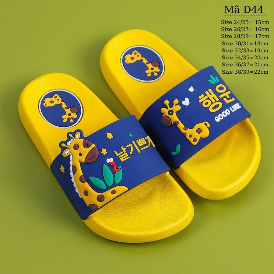 Dép lê cho bé - Dép bé trai bé gái đi nhà 3 - 12 tuổi hươu cao cổ quai ngang mềm êm nhựa dẻo chống trơn trượt cho bé D44