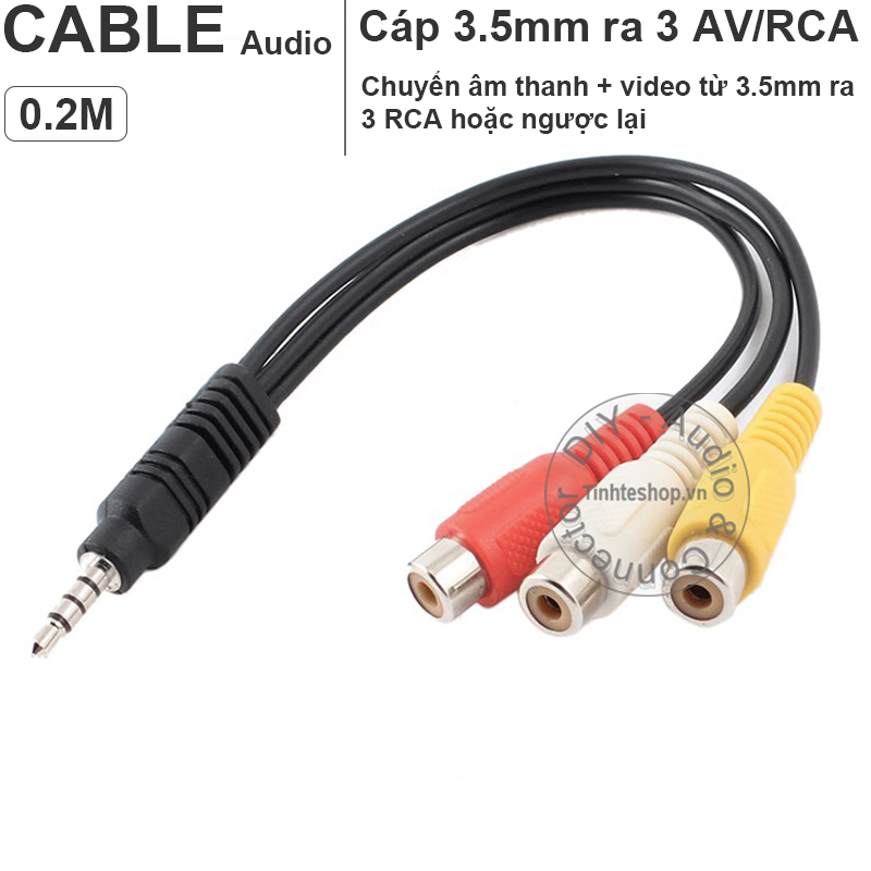 3.5mm male 4 pole AV mini to 3 AV RCA audio R+L and video to TV, DVD, Speaker 20Cm