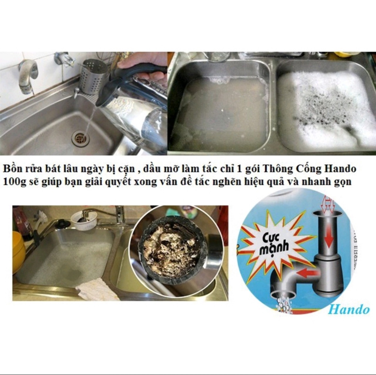 (Giao hỏa tốc) Bột thông cống Hando dạng túi 100g nội địa (mua tại ptptshop)