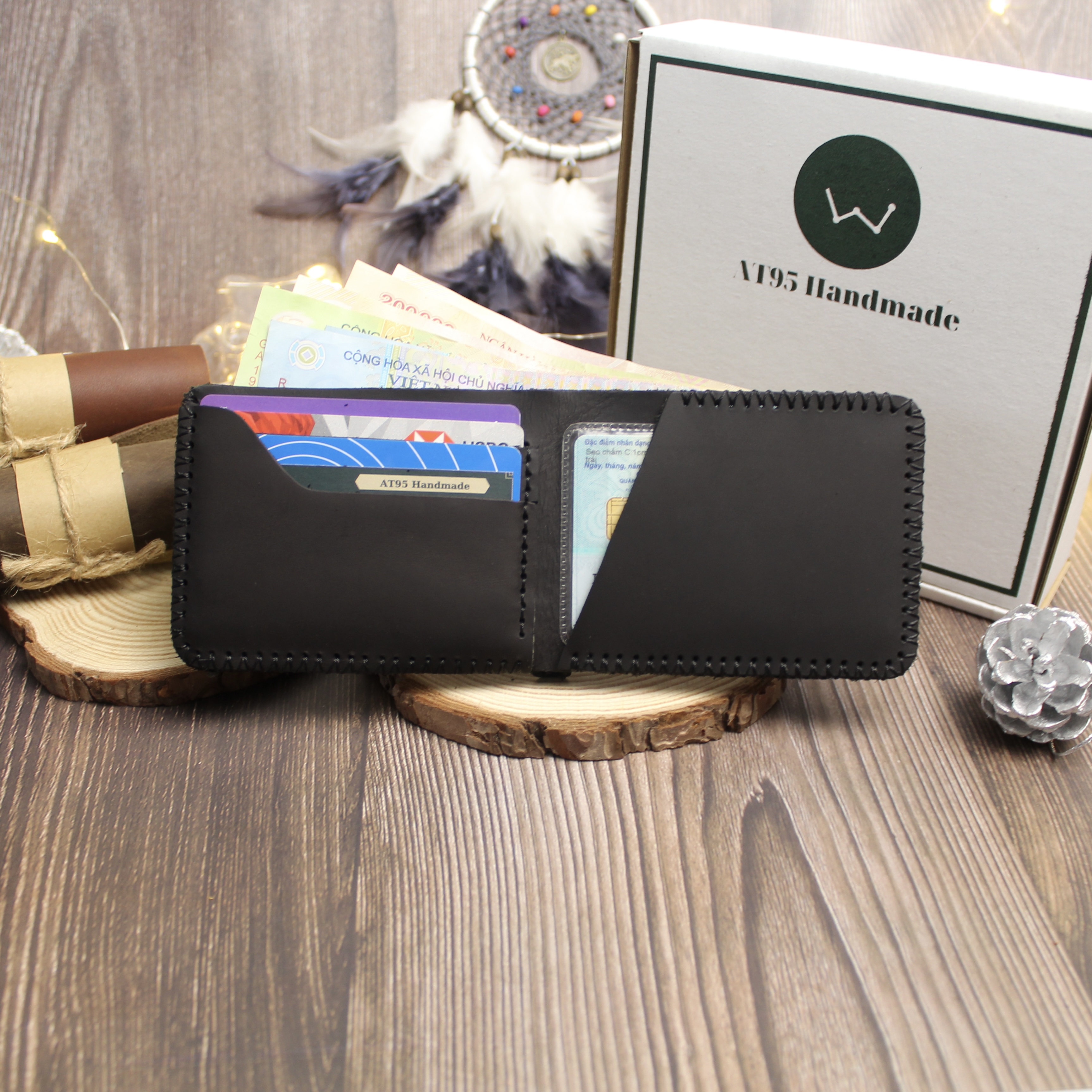 Ví siêu mini nhỏ gọn da bò thật VN04  AT95 Handmade