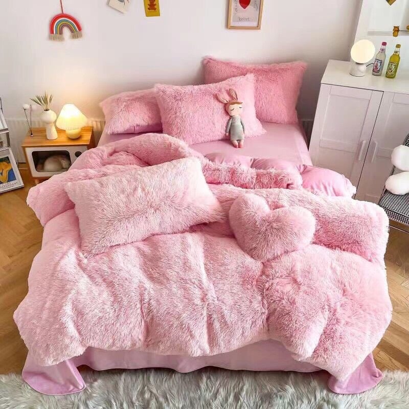 bộ chăn ga gối 5 món nỉ lông tim💗💗💗