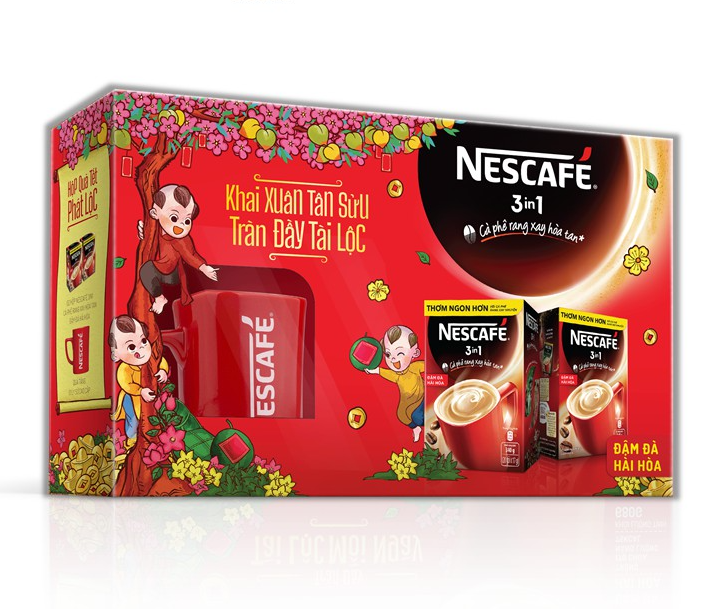 Hộp quà Tết Phát Lộc: NESCAFÉ 3in1 Cà phê hòa tan Đậm đà hài hòa Với Ly ...
