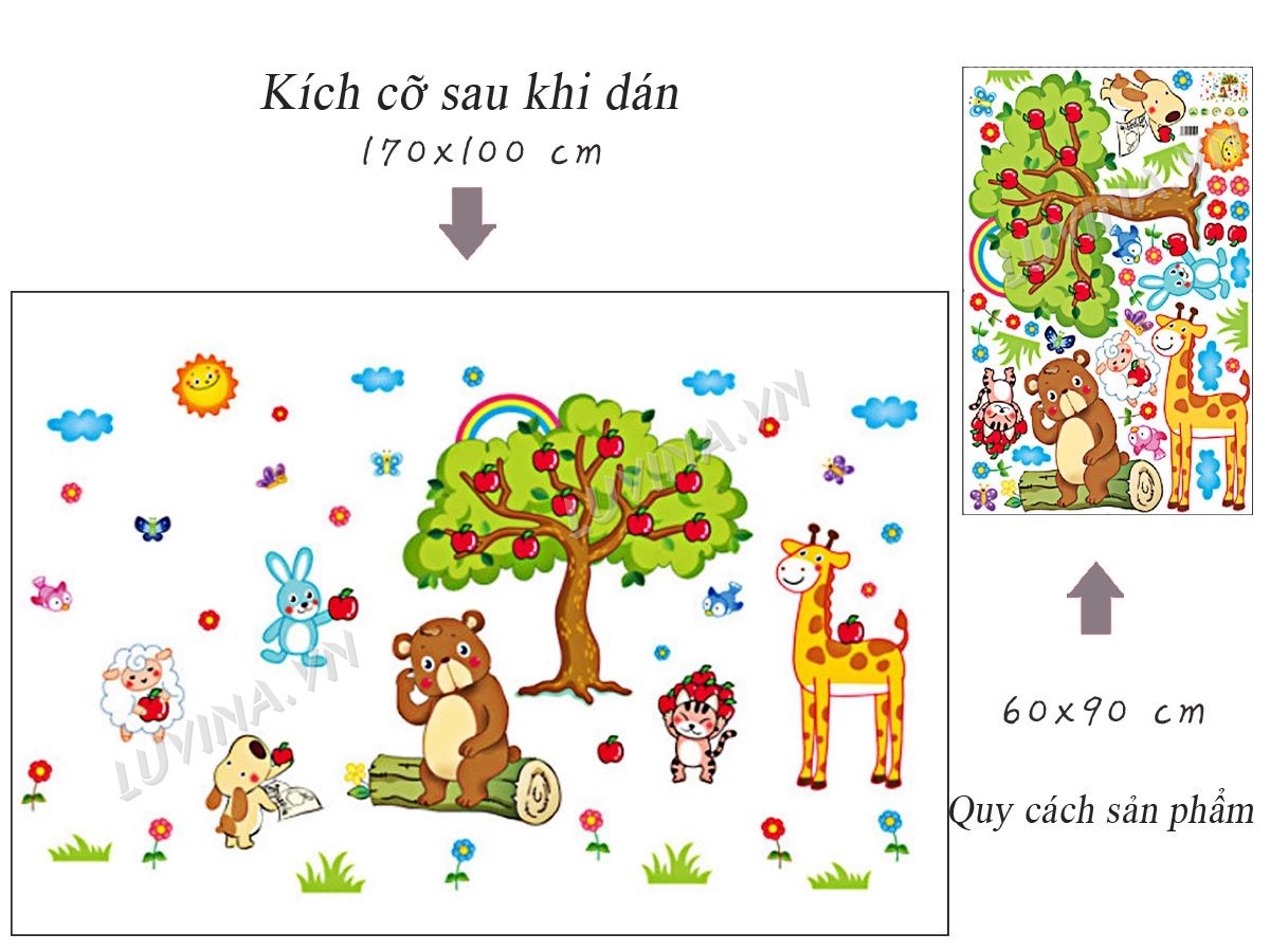 [HCM]DECAL DÁN TƯỜNG VƯỜN THÚ CÂY TÁO