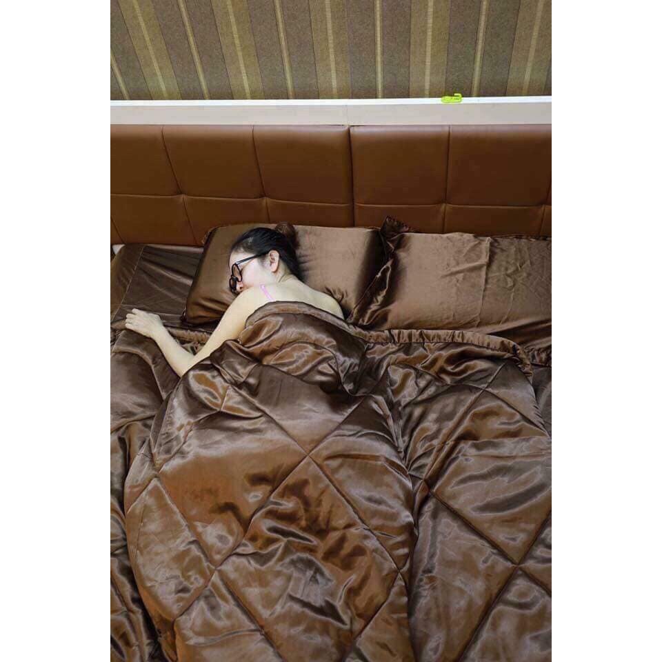 [HCM]BỘ CHĂN GA GIƯỜNG DRAP GỐI PHI LỤA CAO CẤP LAN BEDDING - NÂU