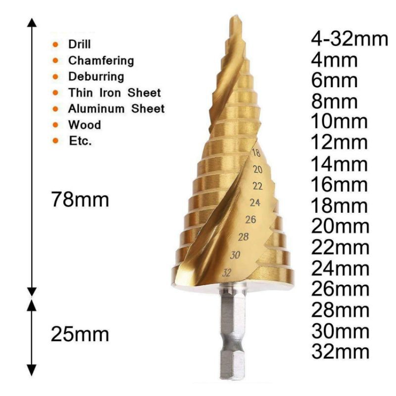 BỘ MŨI KHOAN THÁP ĐA NĂNG BƯỚC 4 - 32MM