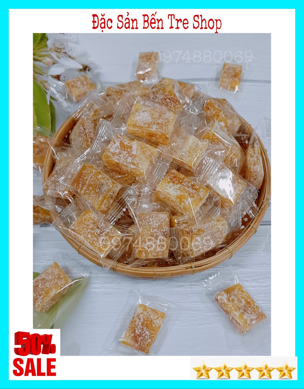 (FREESHIP) 1Kg Kẹo mít phủ cơm dừa sấy giòn BẾN TRE