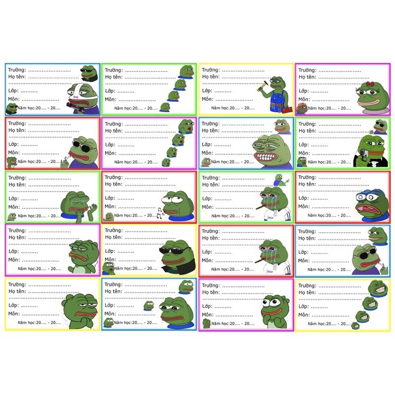 Bộ 20 nhãn vở ếch xanh pepe decal bóc dán /nhãn dán ếch xanh pepe