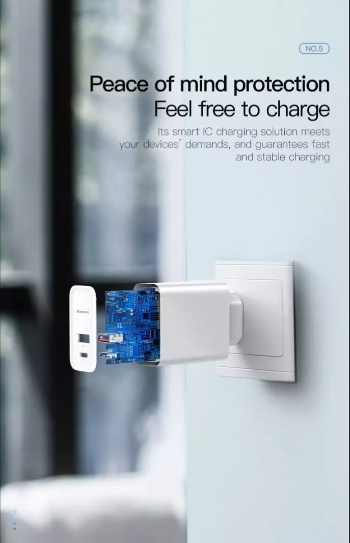 Bộ sạc Baseus 30W 2 cổng USB & Type C, hổ trợ sạc nhanh 2 cổng