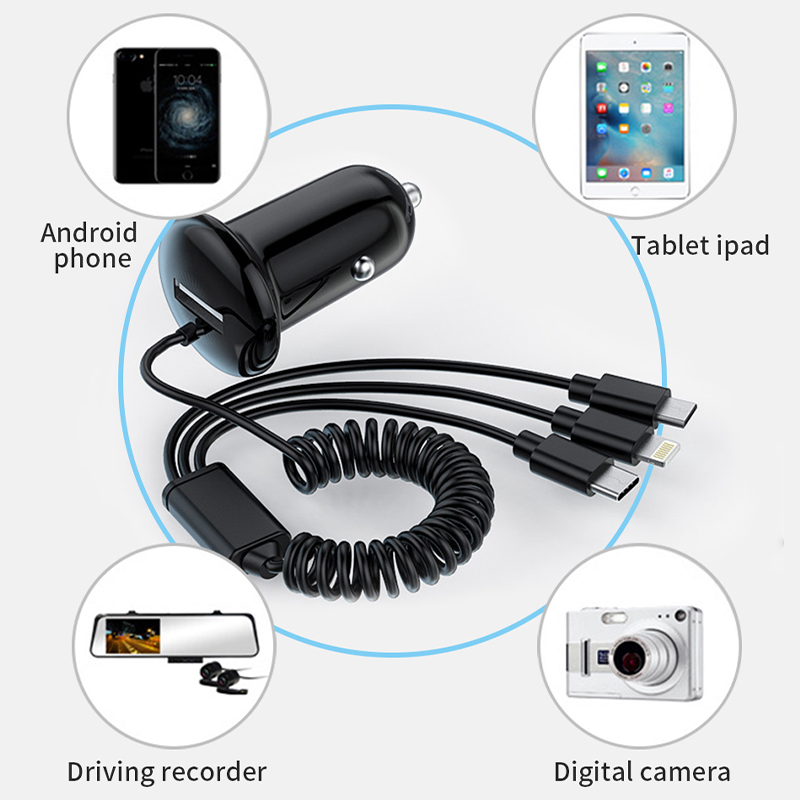 Sạc Điện Dùng Trên Xe Hơi 3 Cáp Type-C Phổ Thông Android Phụ Kiện Điện Thoại