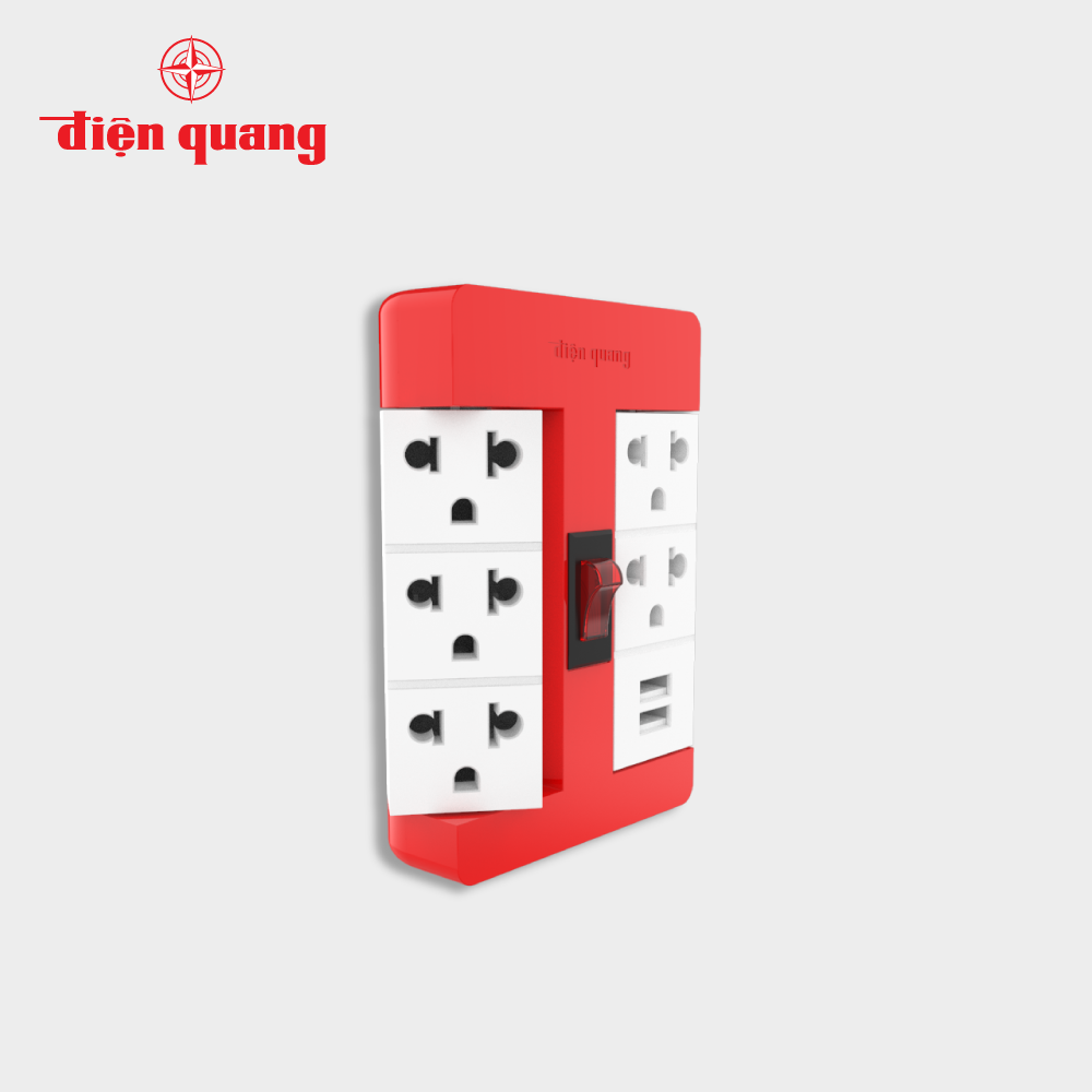 Ổ cắm xoay 90º Điện Quang ĐQ ESK RT 53 2USB (5 lỗ 3 chấu, 2USB)