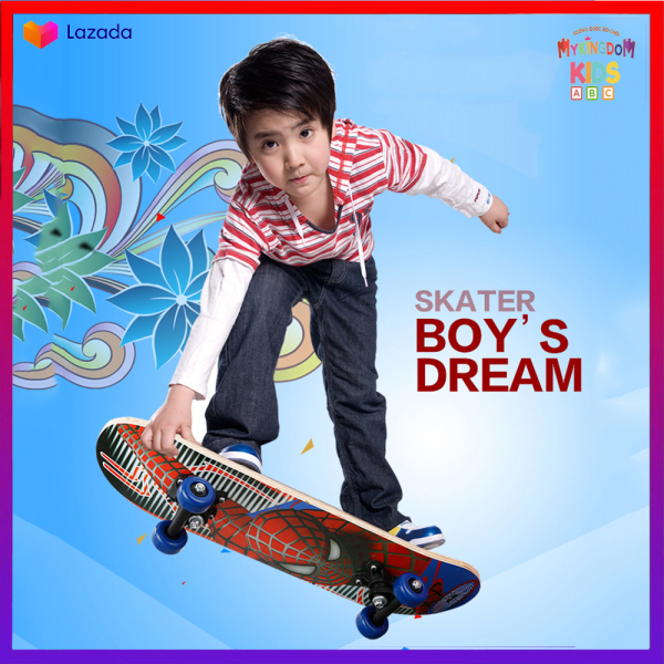 Ván trượt trẻ em Skateboard cao cấp làm từ gỗ ép 8 lớp, bánh xe PU chất lượng cao, in hình đang yêu giành cho bé