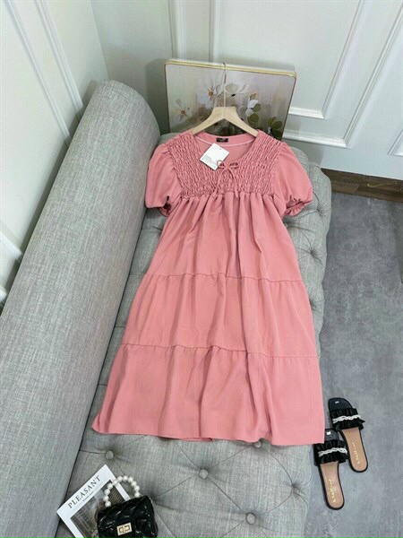 [HCM-Voucher 50k Freeship Max] ĐẦM BABYDOLL HỒNG PHẤN XÒE TAY BỒNG