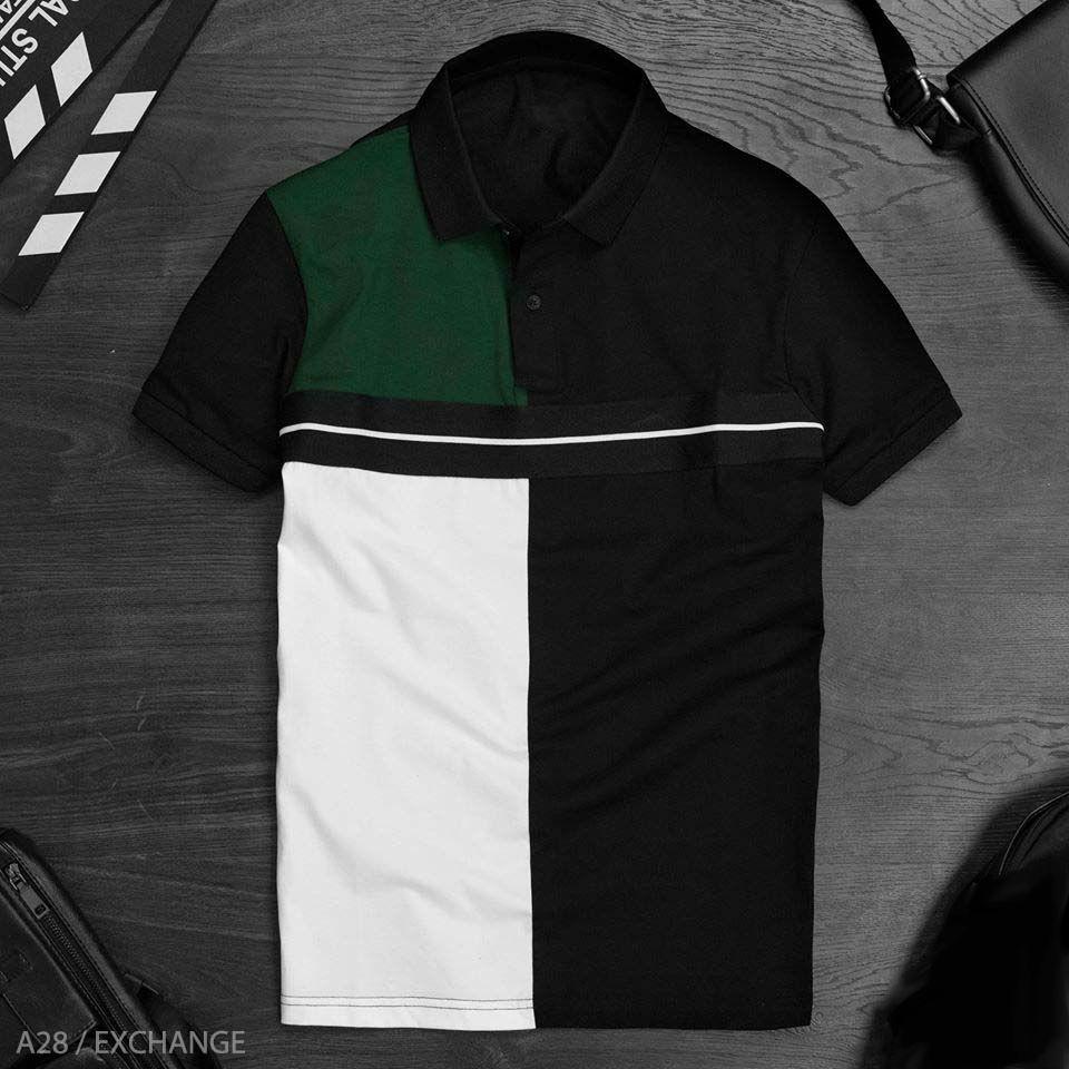 [HCM]ÁO THUN NAM NGẮN TAY  CÓ CỔ PHỐI 3 MÀU CÓ VIỀN NGANG NGỰC