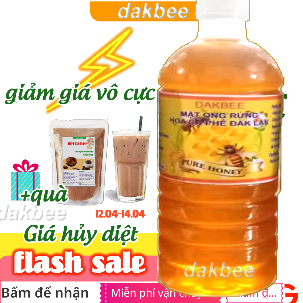 1 LÍT (1300 gr) - Mật ong rừng hoa cà phê nguyên chất Daklak - tăng cường sức khỏe, sức đề kháng, cam kết chất lượng - coffee blossom honey - natural organic honey - mat ong hoa ca phe nguyen chat [ dakbee ] [GIÁ SẬP SÀN]