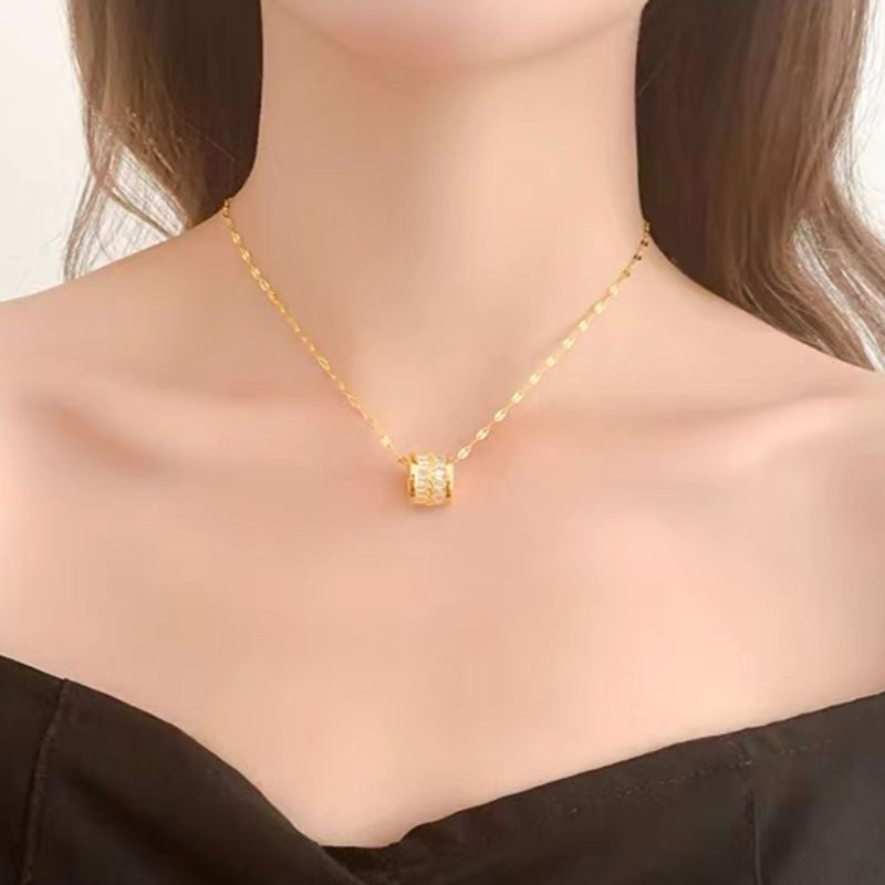 Dây chuyền titan basic mặt đá tròn, mạ vàng 14k [ KHÔNG ĐEN GỈ ] Her Accessories CT16