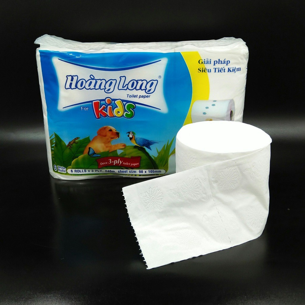 Lốc 6 cuộn giấy vệ sinh cao cấp Hoàng Long Kid