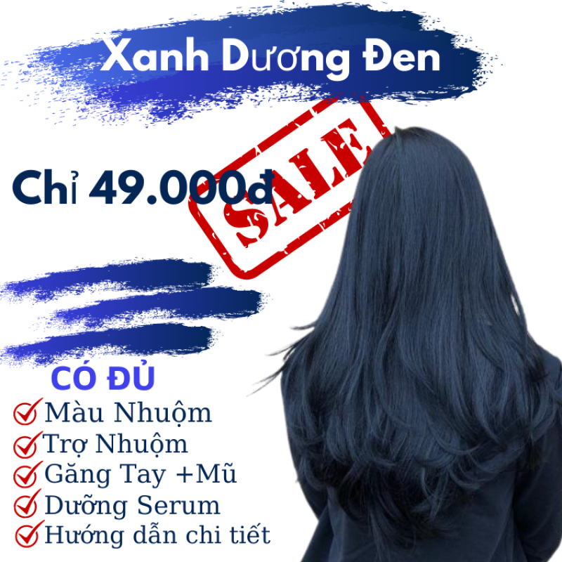 Nhuộm tóc màu xanh dương đen kl2.8 + oxy cho học sinh k cần tẩy