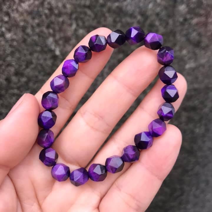 [HCM]VÒNG TAY ĐÁ MẮT HỔ TÍM CẮT GIÁC SIZE 8-10LY