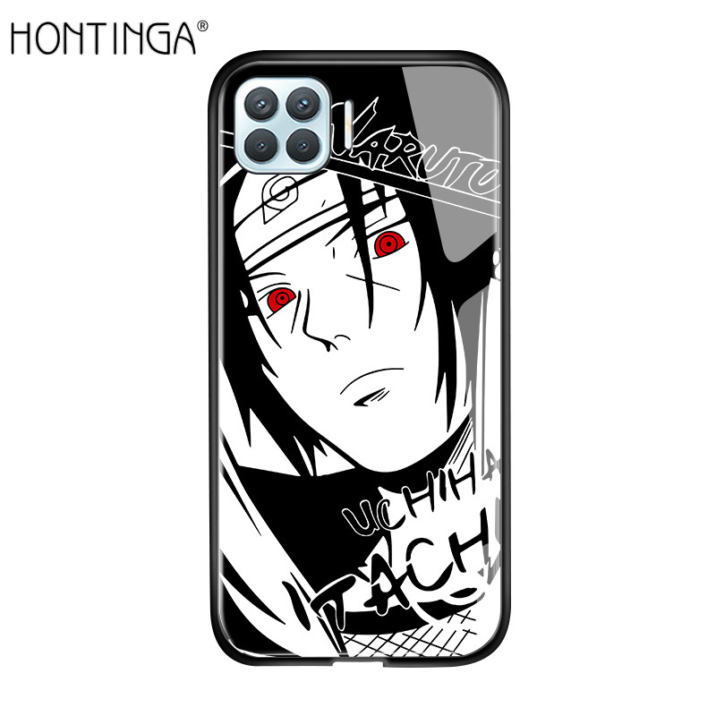 Hontinga Casing Case For OPPO A93 2020 Reno4 F Case Anime For Girls Women Sketch Black White Naruto Series Sasuke Kakashi Casing Soft Edge Tempered Glass Phone Case Back Cover Casing Hard Case For Boys