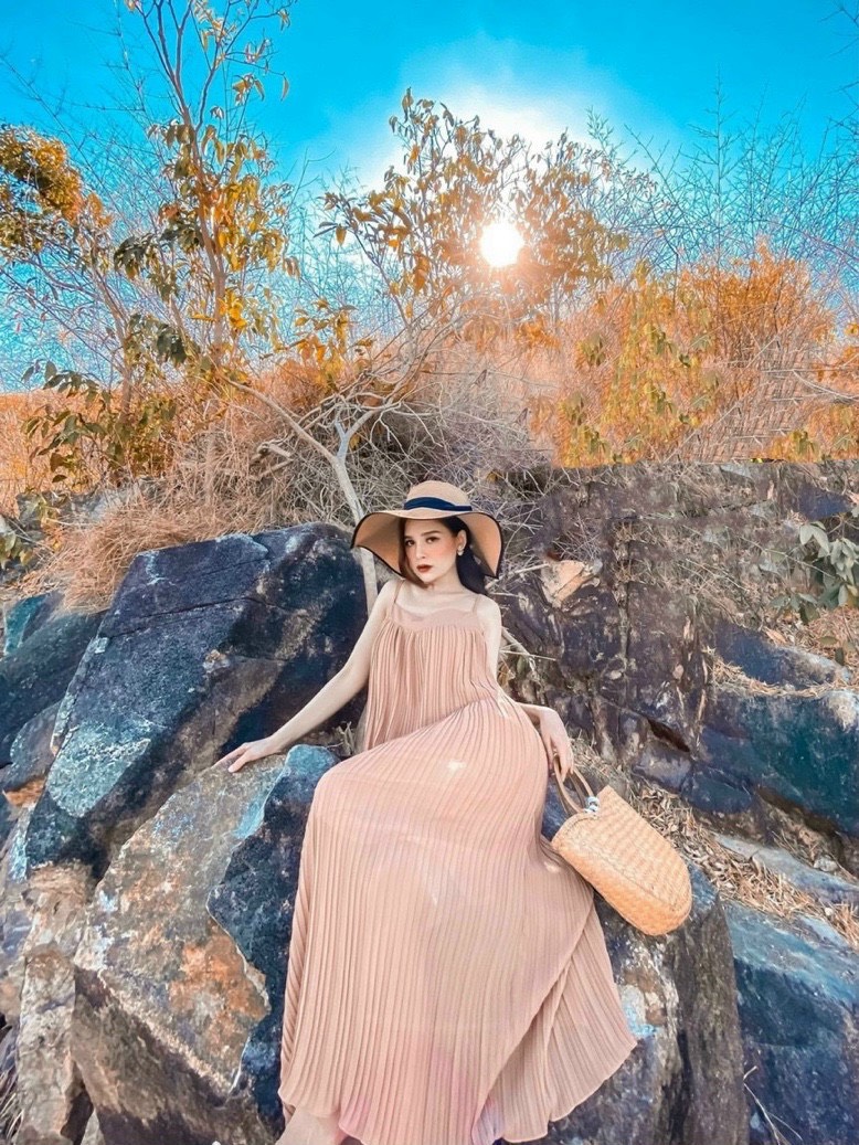 Đầm maxi dập ly 2 dây
