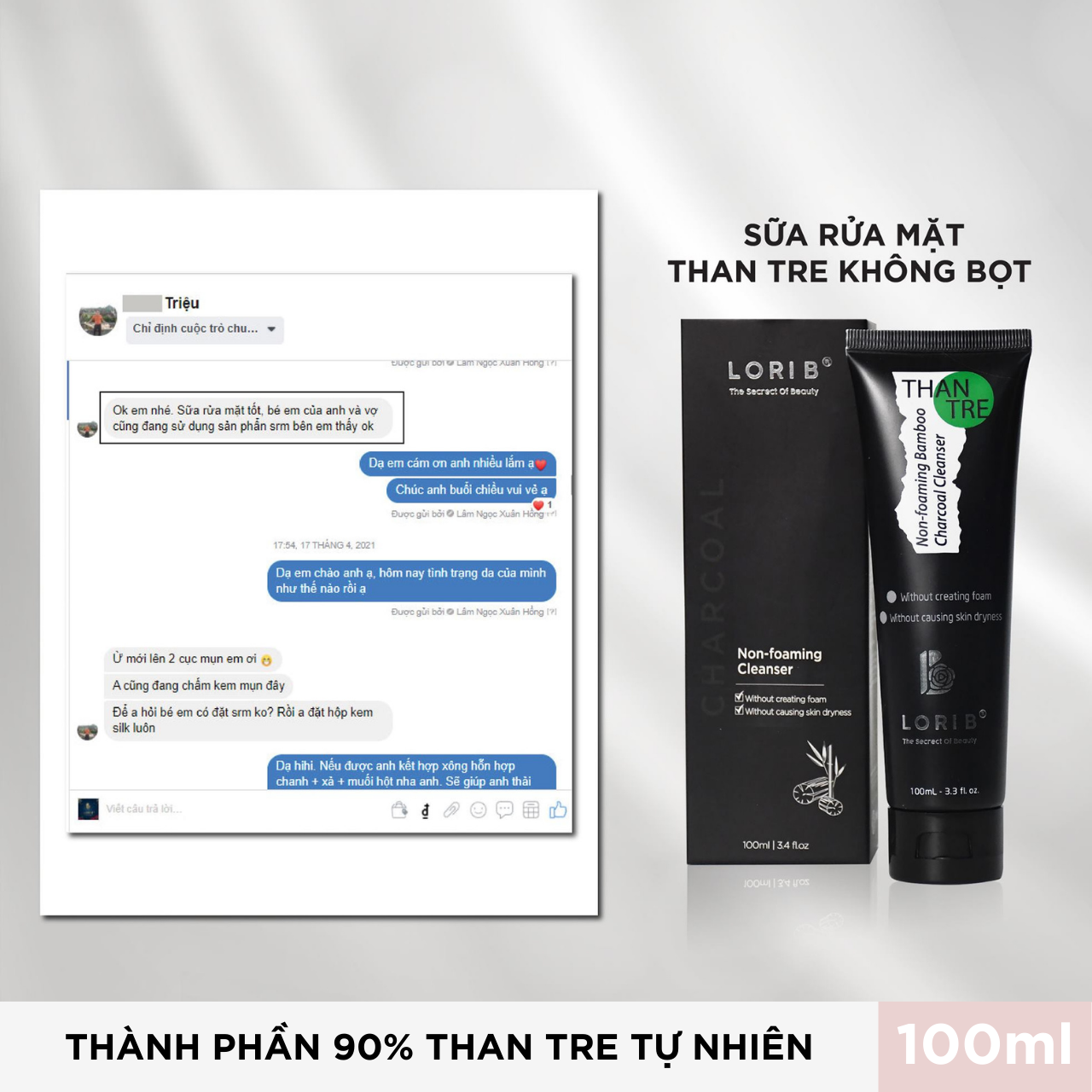 [HCM]Sữa Rửa Mặt Than Tre Không Bọt Lori B 100ml