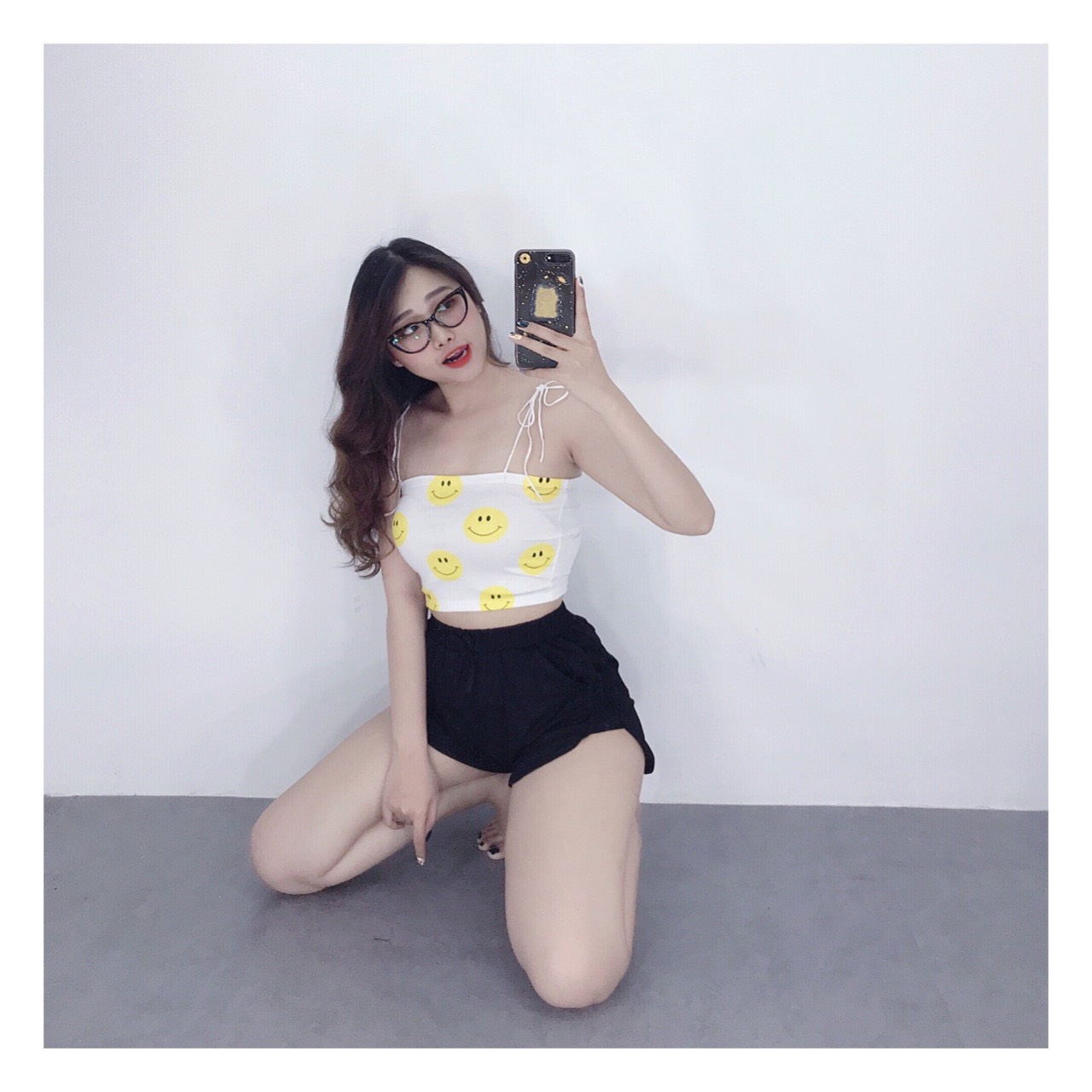 áo croptop 2 dây bún cột nơ vai xinh thun mịn