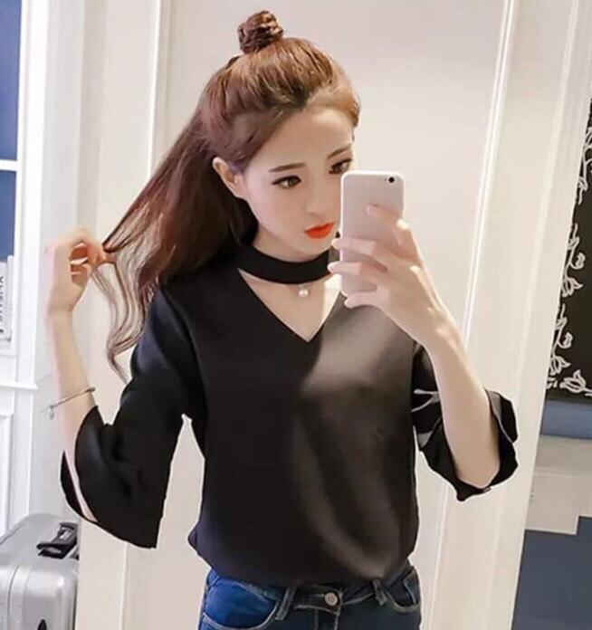 Áo Voan Kiểu Tay Lỡ Kết Hợp Vòng Cổ Đính Châu Xinh Xắng TTSL0224(TTS0215)