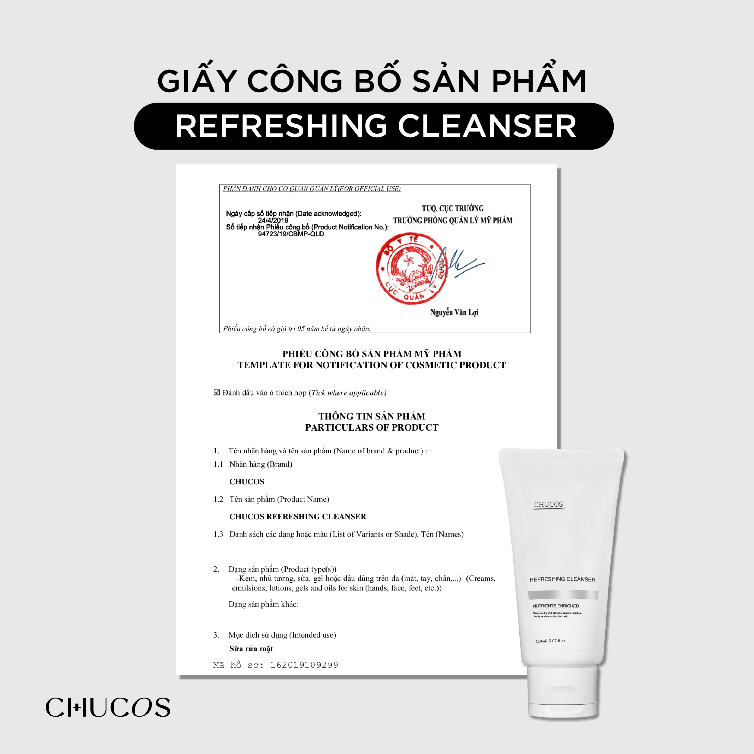 Sữa Rửa Mặt Cấp Ẩm Và Làm Sạch Sâu Chucos Refeshing Cleanser 150ml