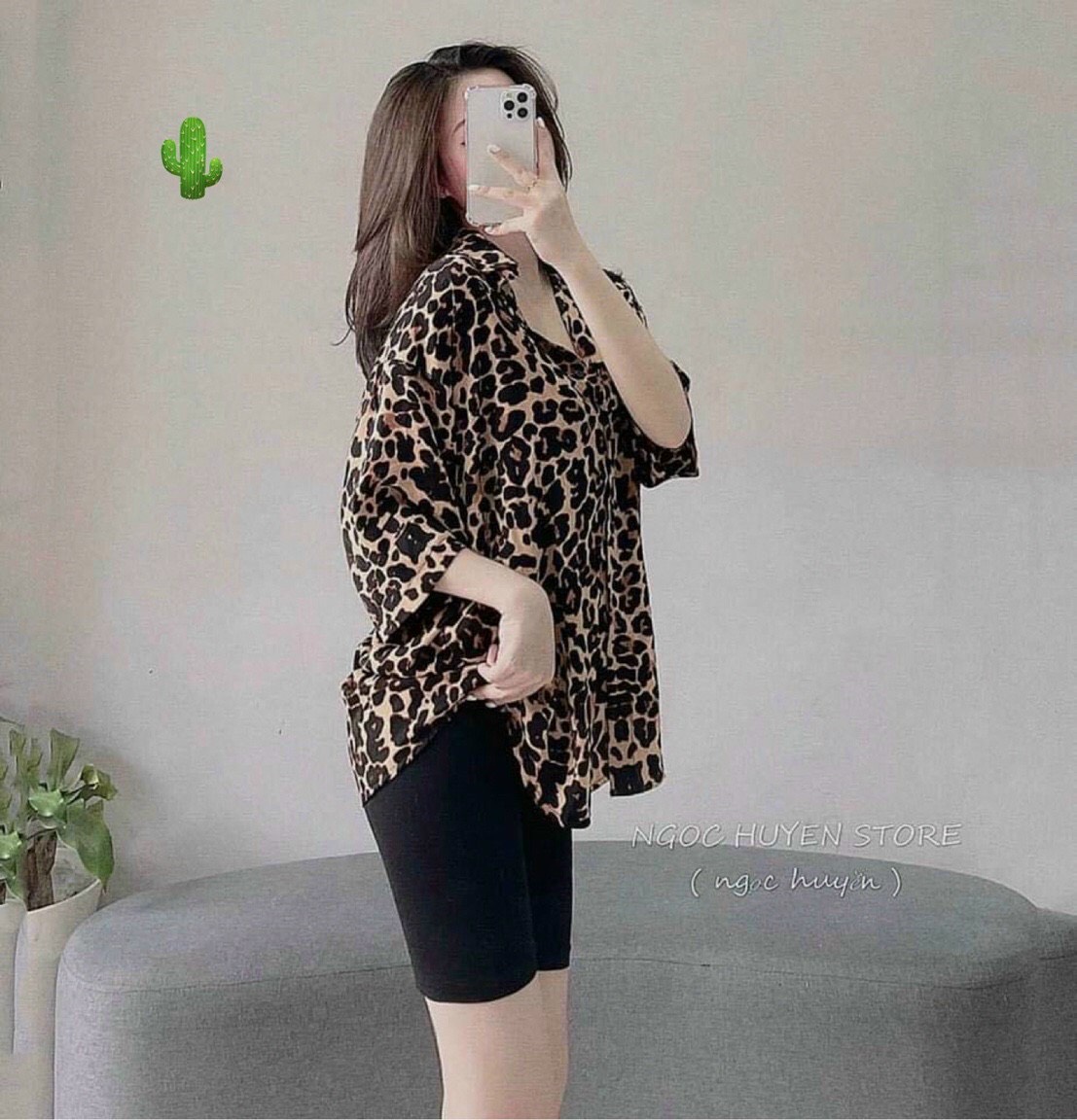 Áo sơ mi da beo xinh tay lửng form rộng pc