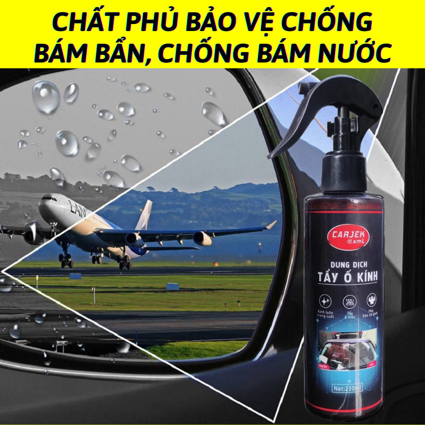 Chai xịt tẩy ố kính ô tô, xe hơi Carjek tẩy sạch cặn canxi, ố vẩy cá, lớp mờ kính làm bóng kính và trong kính xe, Dung dịch tẩy ố kính xe hơi ô tô