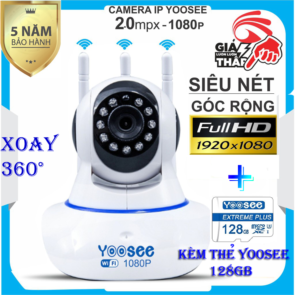 >> BÁO GIÁ (BH 5 NĂM CẢ MÁY LẪN THẺ,TẶNG THẺ 32GB CHUẨN YOOSEE),CAMERA TRONG NHÀ,NGOÀI TRỜI,CAMERA YOOSEE 3 RÂU,CAMERA WI | Shopee Lazada Sendo Tiki mới nhất 148 (KÈM Thẻ Nhớ 128GB Trị Giá 400k - BH 5 NĂM 1 ĐỔI 1 TRONG 30 NGÀY) - CAMERA WIFI KHÔNG DÂY YOOSEE 3 Râu WIFI,xoay 360 độ SIÊU NÉT 2.0 FULL HD 1920 x 1080P,camera trong nhà, ngoài trời ,cảnh báo chuyển động
