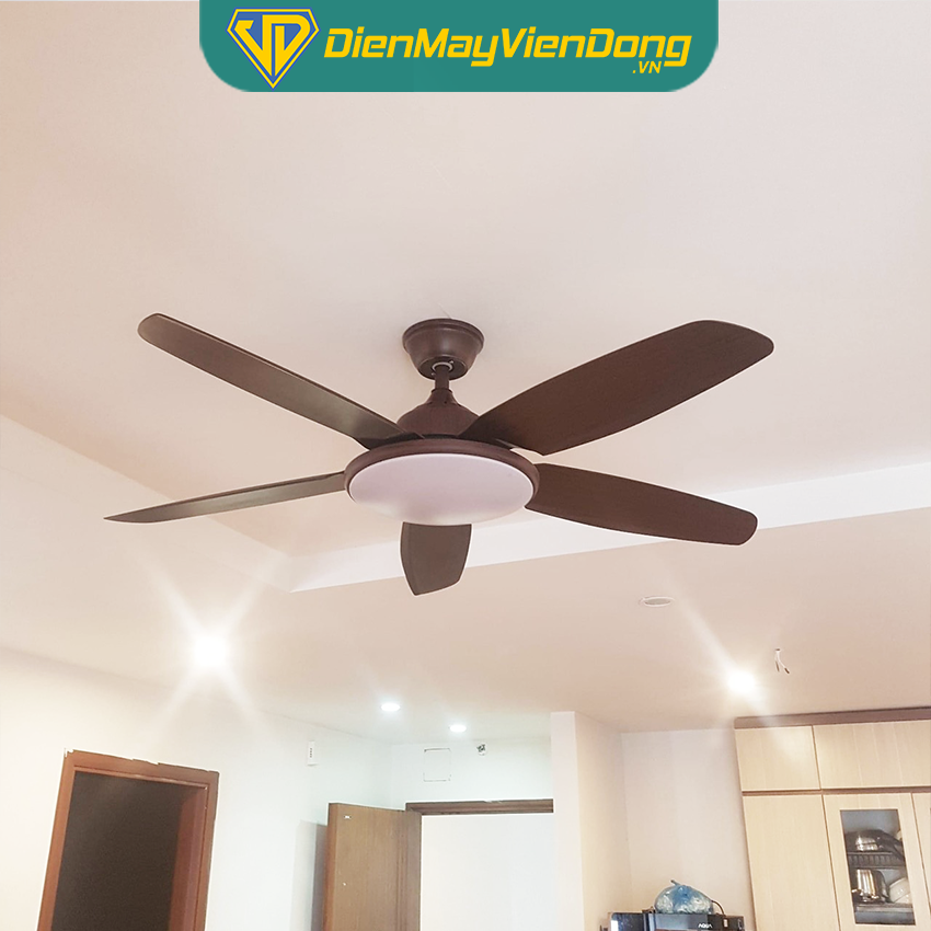 Quạt trần đèn 5 cánh DCT Ceiling Fan 810 màu nâu động cơ DC tiết kiệm điện, điều khiển từ xa 6 cấp độ gió
