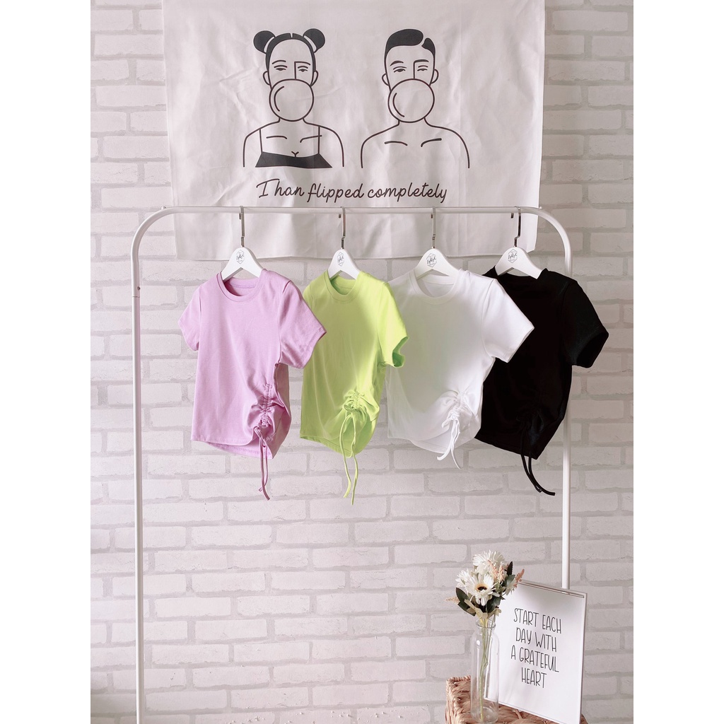 [EIGHTYK] Áo Croptop Tay Ngắn Rút 1 Bên