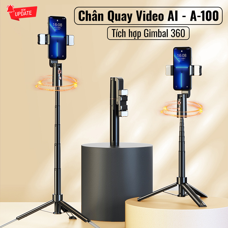 Chân quay video, chụp ảnh AI thông minh A100 cho điện thoại, dõi theo chủ thể khi chuyển động, có điều khiển gimbal 360, hàng chính hãng