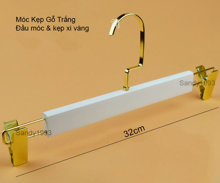 Móc Kẹp Váy Quần Gỗ Trắng Cao Cấp 32cm ( Bộ 10 móc )