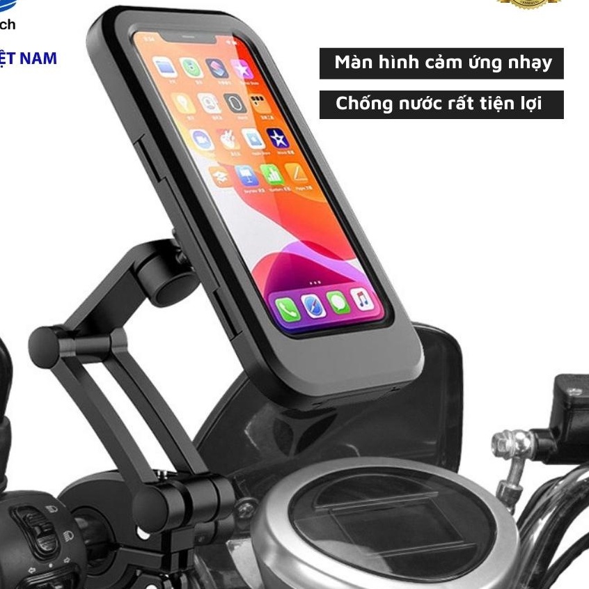 Kẹp điện thoại xe máy về mẫu mới,Kẹp giá đỡ điện thoại xe máy chống mưa gắn chân gương, Kệ điện thoại chống nước để cho xe máy đi mưa M3A -